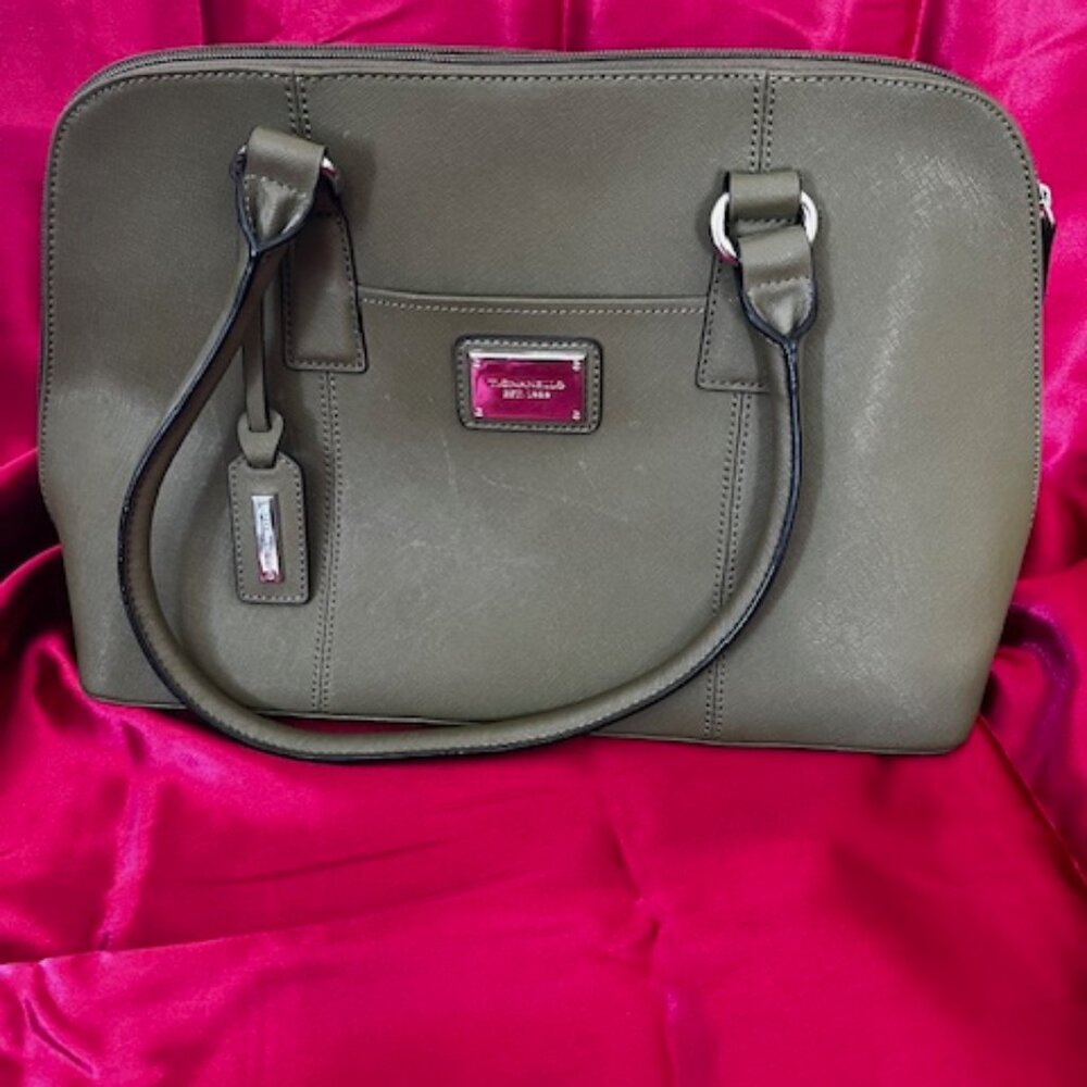 Tignanello green leather satchel Saffiano leather exterior‎ silver-tone hardware